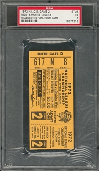 1972 Pittsburgh Pirates vs Cincinnati Reds NLCS Game 2 Ticket Stub From 10/8/1972 - Clemente Final Home Game (PSA- EX 5)